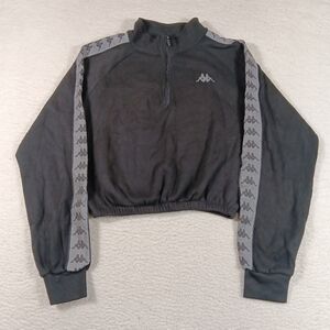 Kappa Jacket Womens Large Black 222 Banda Puria Fleece Cropped Track Y2K Look